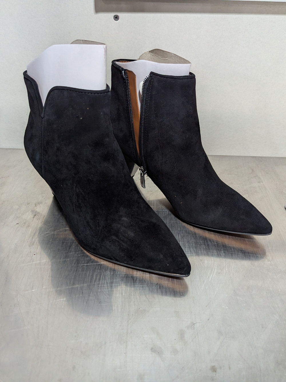 Franco Sarto Black Suede Pointed Ankle Booties with Side Zip